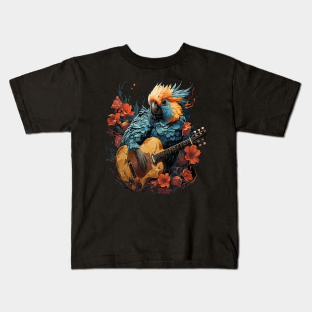 Cockatoo Playing Guitar Kids T-Shirt by JH Mart